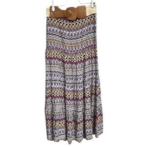 Bongo Maxi Skirt Medium‎ Multicolor Patterned Belted Bohemian Casual